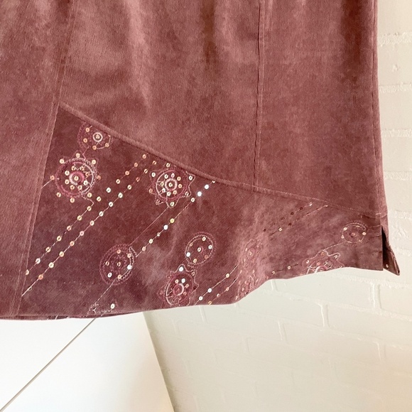 Vintage Y2K A-line Skirt Fairy Micro Corduroy Embroidered Sequin Asymmetrical 16 - Picture 4 of 15